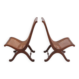 Pair Italian signed Wicker slipper chairs