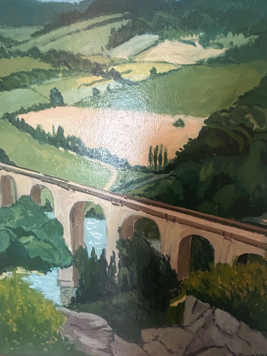 Painting, oil on canvas landscape of Clecy