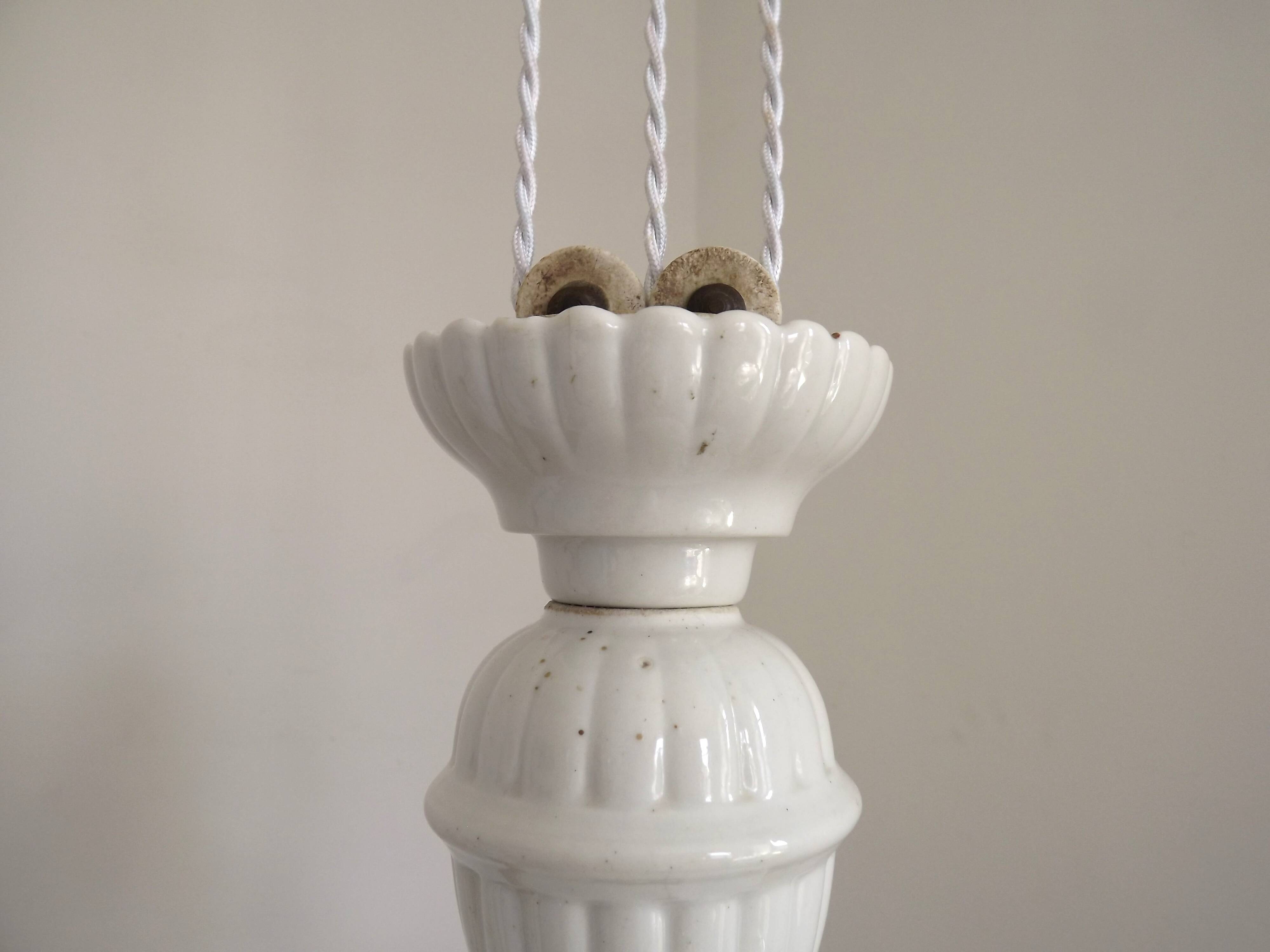 French Counter Balance Ceiling Light White Porcelain & Opaline Glass Shade