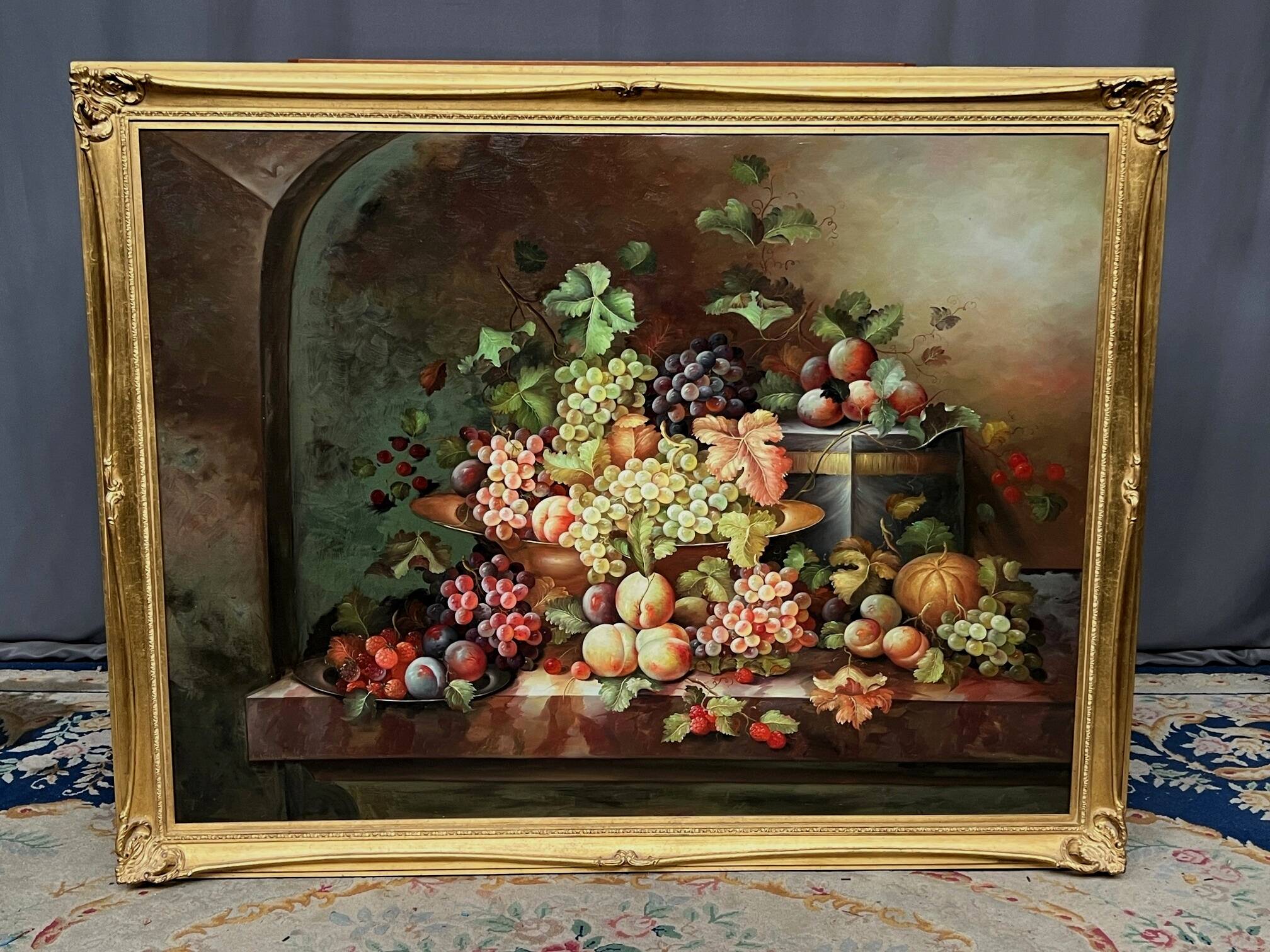 Still life with fruits. Oil on canvas. Signed.