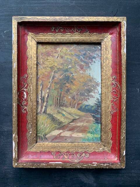 Old impressionist painting, autumn forest, framed, signed, late 19th century