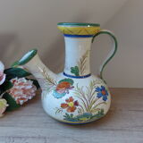 Pitcher carafe chevrette in terracotta enamelled with flowers italian crafts numbered
