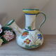 Pichet carafe chevrette in glazed terracotta with flowers, numbered Italian craftsmanship.