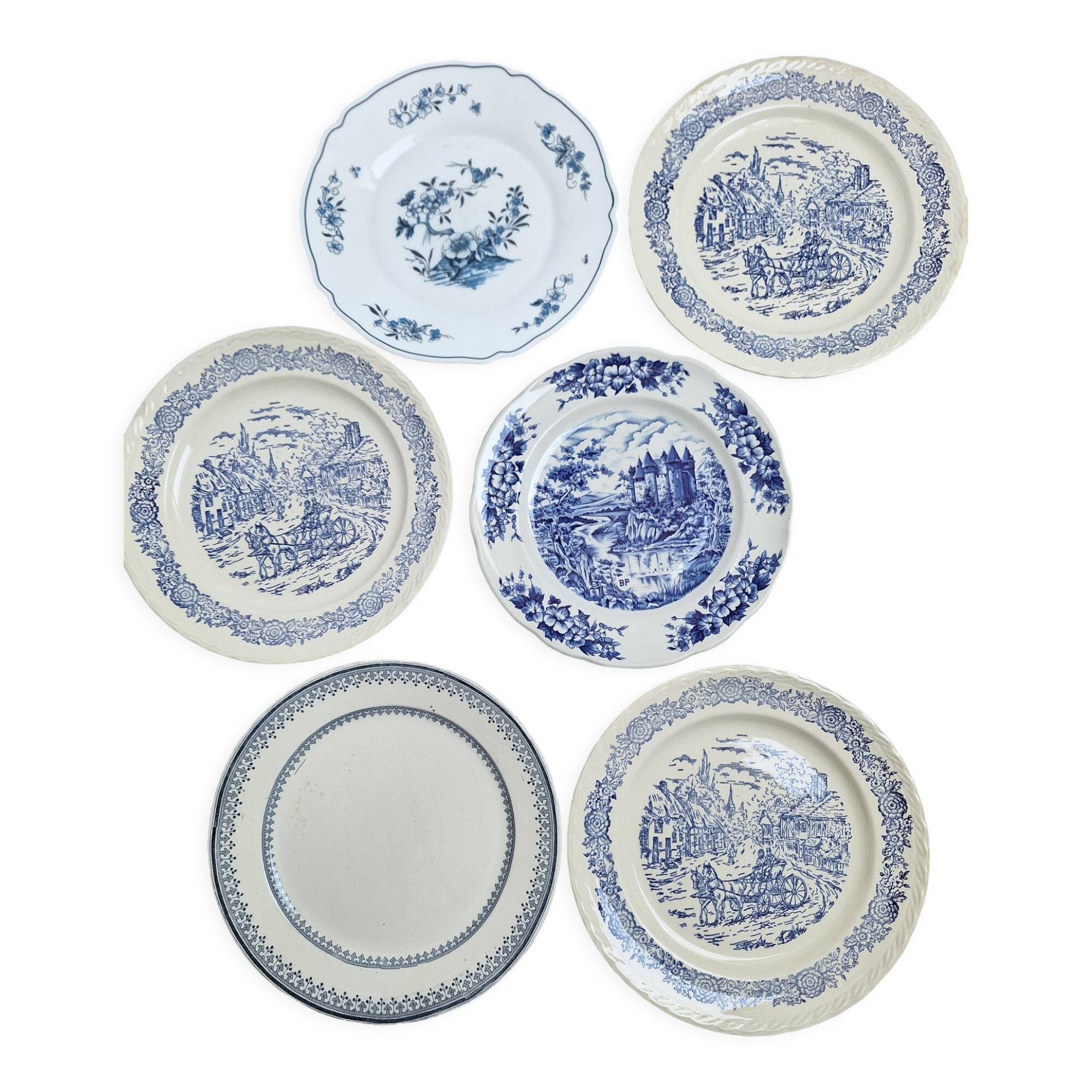 6 vintage flat plates