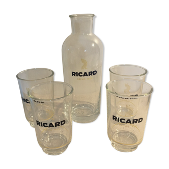 Ricard service decanter and 4 glasses signed Lehanneur