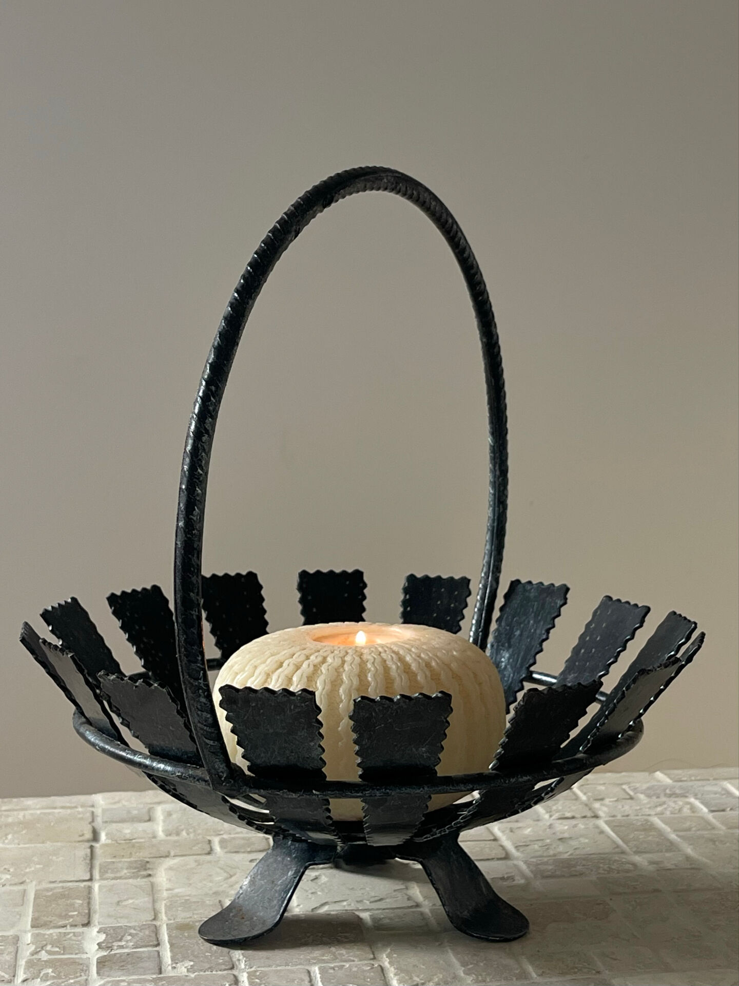 Brutalist wrought iron basket from the 1960s.