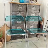 Set of 4 Castelli blue Plia folding chairs