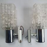 Pair of vintage chrome wall lights with square globes, Italian Targetti, 1970