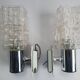 Pair of vintage chrome wall lights with square globes, Italian Targetti 1970.
