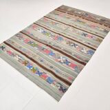 5x7 Gray & Green Pinstriped Turkish Kilim Rug, 147x218Cm