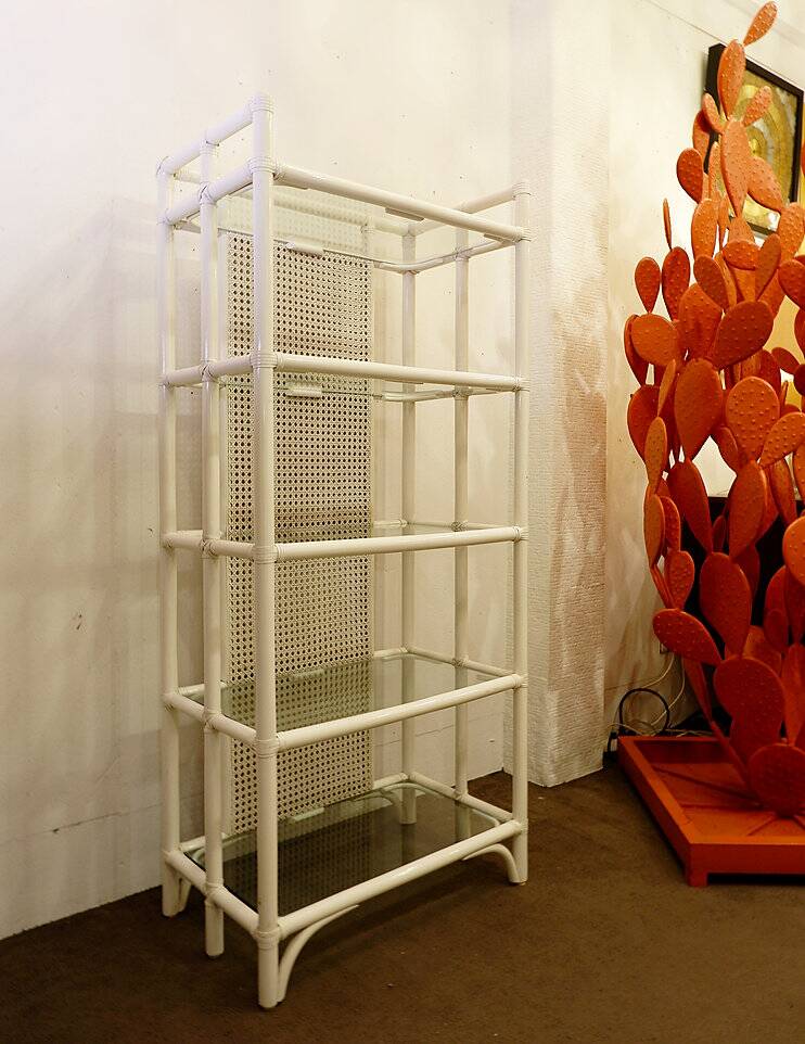 Pair of Lacquered canework shelves, Bamboo and Glass, 1980s - Italy