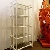 Pair of Lacquered canework shelves, Bamboo and Glass, 1980s - Italy