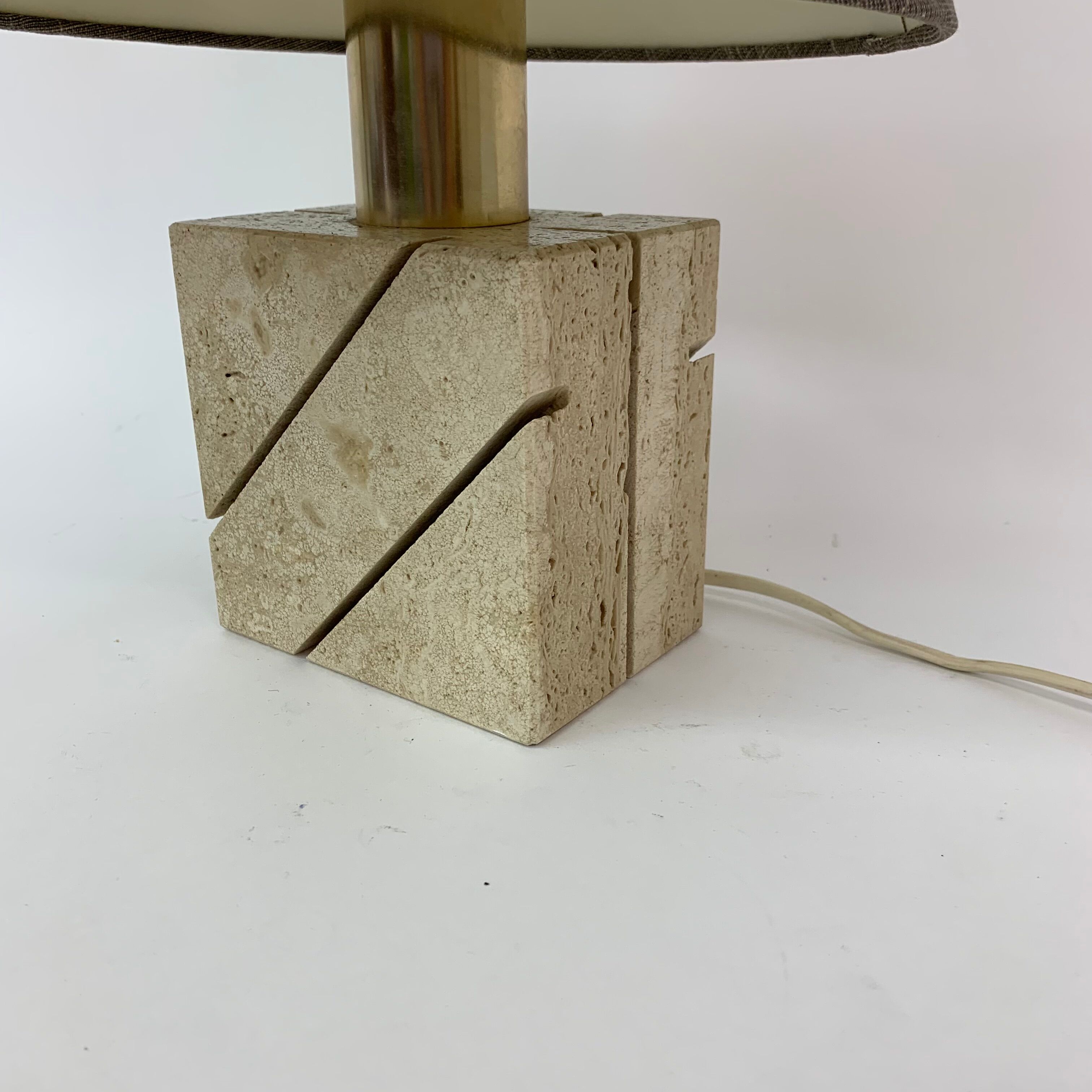 Travertine table lamp with golden details, 1970’s