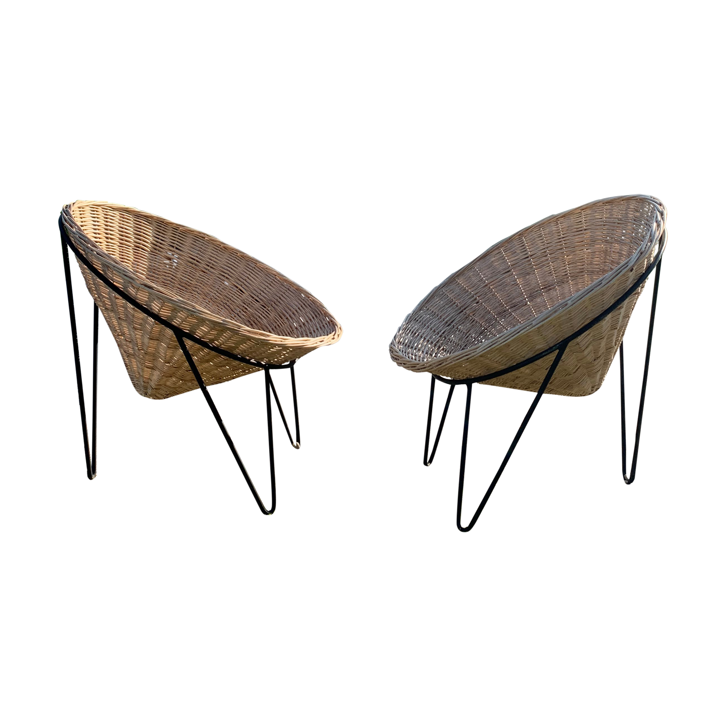 Pair of wicker "basket" armchairs