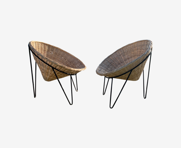 Paire de fauteuils "corbeilles" en osier