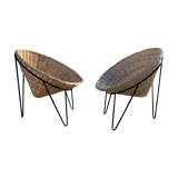 Pair of wicker "basket" armchairs