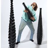 Set of 3 large black vases made of wood and black lacquered.