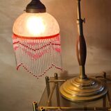 Lampe  1920 bois  et bronze  verre clichy   30x25