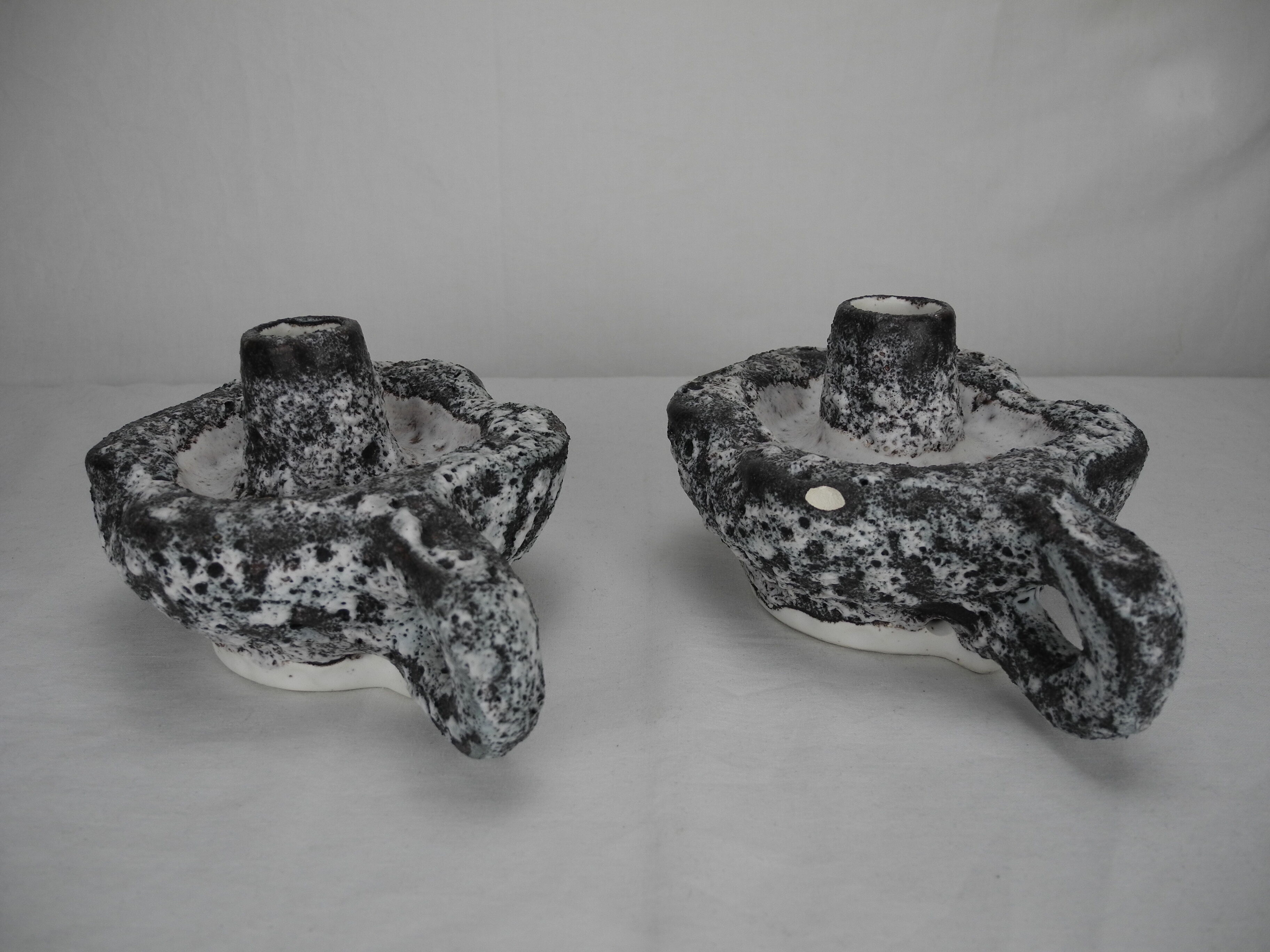 Pair of ceramic candlesticks Vallauris fat lava Keramik