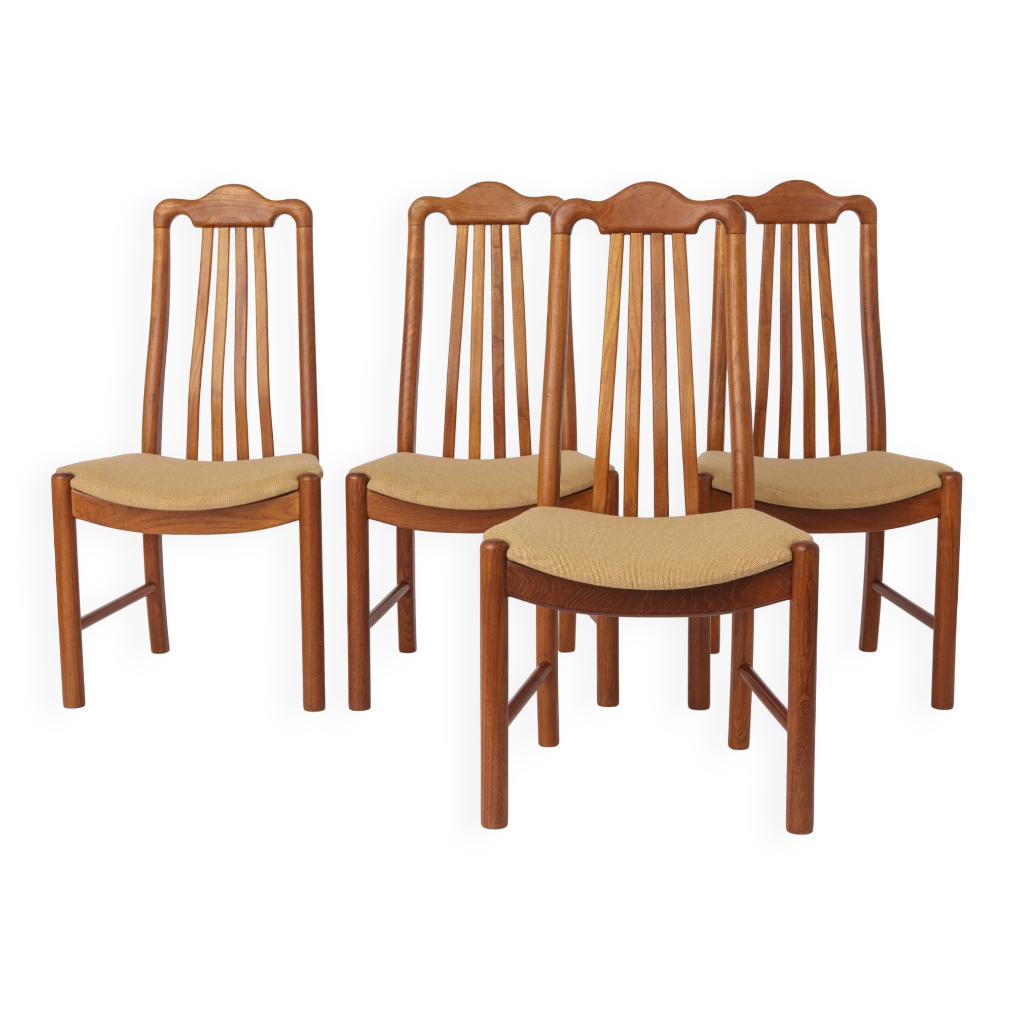 Set of 4 Danish Teak Dining Chairs 1960s, Mid Century Vintage Chairs, Beige
