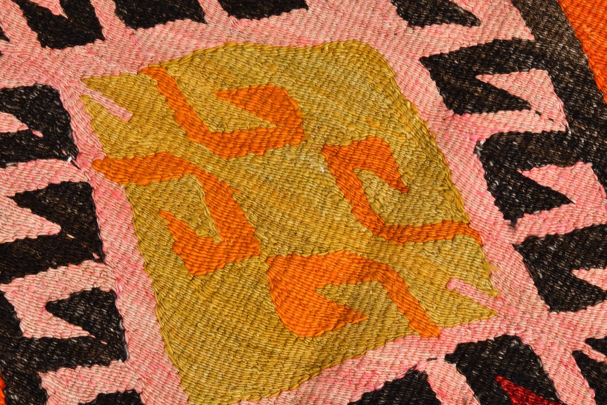 6x9 Orange & Balck Handmade Tribal Vintage Kilim Rug