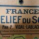 Old cardboard school map of France
