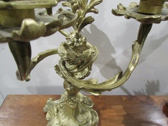 Pair of 3-arm bronze art-nouveau candlesticks