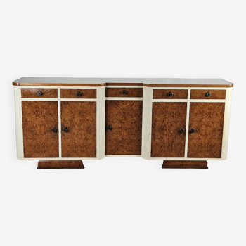 Buffet de cuisine vintage en sapin et formica avec portes et tiroirs