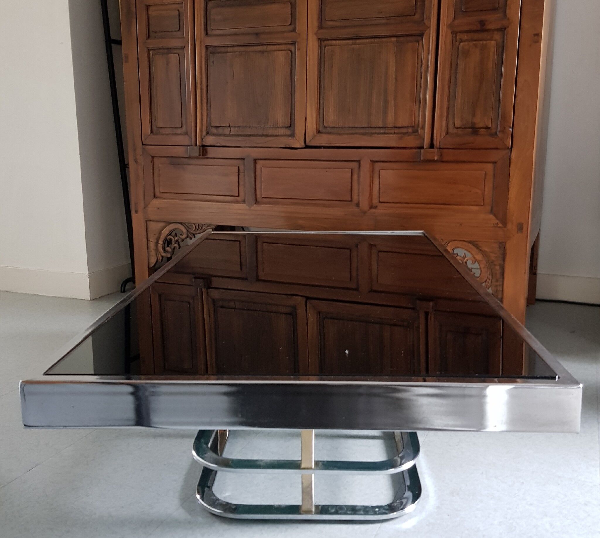 Table basse en verre et métal 1970
