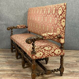 Louis XIII castle bench in solid walnut around 1850