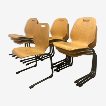 Set of 10 Souvignet school chairs