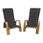 Paire de fauteuils en bois tressé de style mid-century, années 1950, Tchécoslovaquie, 68 × 90 × 100 cm