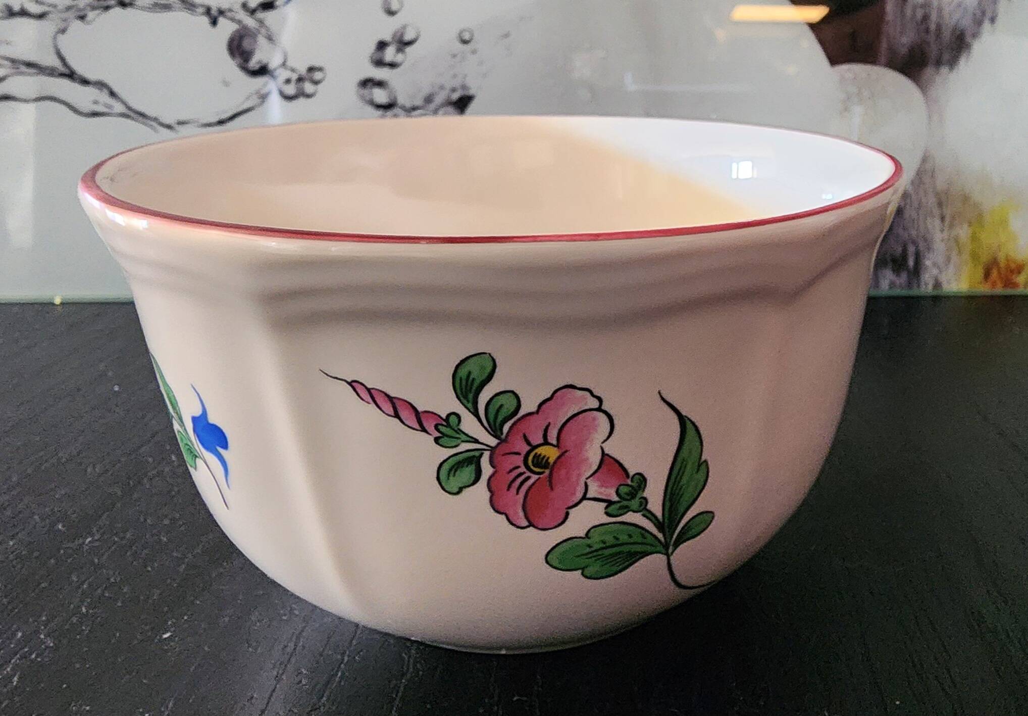 large breakfast cup saucer faience luneville kg street lamp flowers vintage