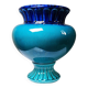 Turquoise & cobalt blue glazed earthenware vase/cache-pot by D. Dinis, 1960s-80s.
