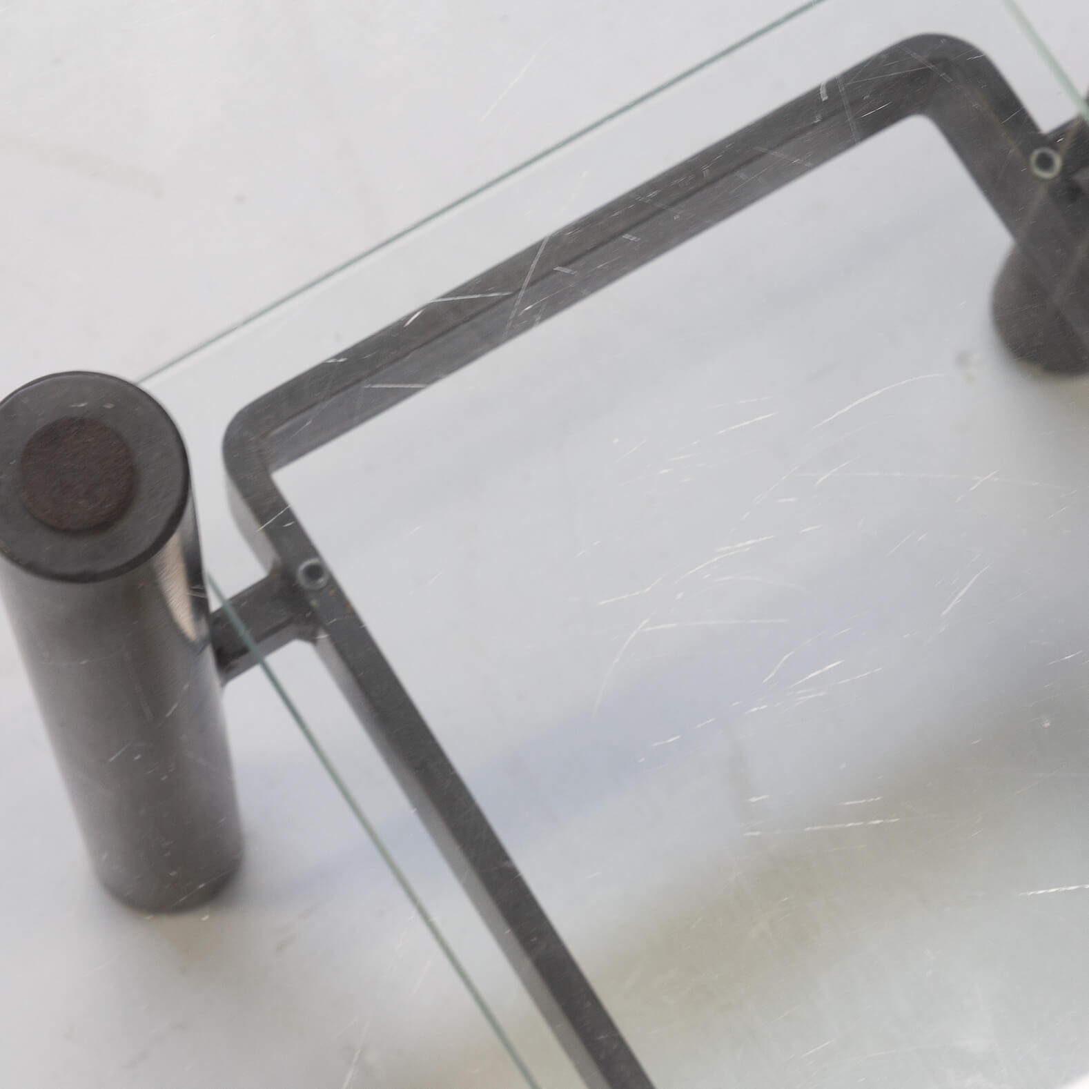 80s solid metal and glass coffee table