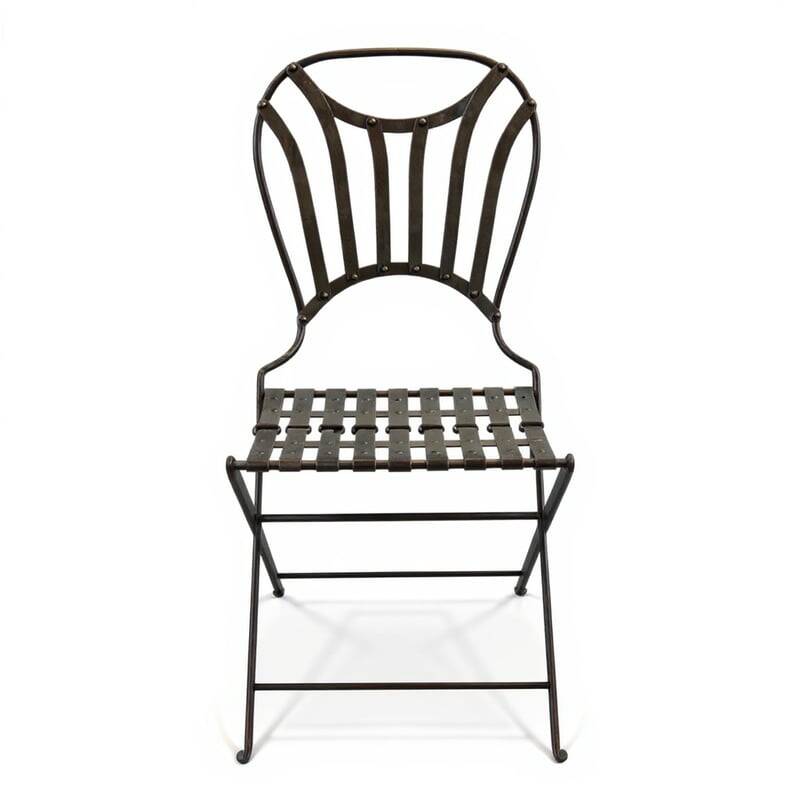 Set of 4 folding garden chairs in wrought iron and riveted, 19th century, Napoleon model.