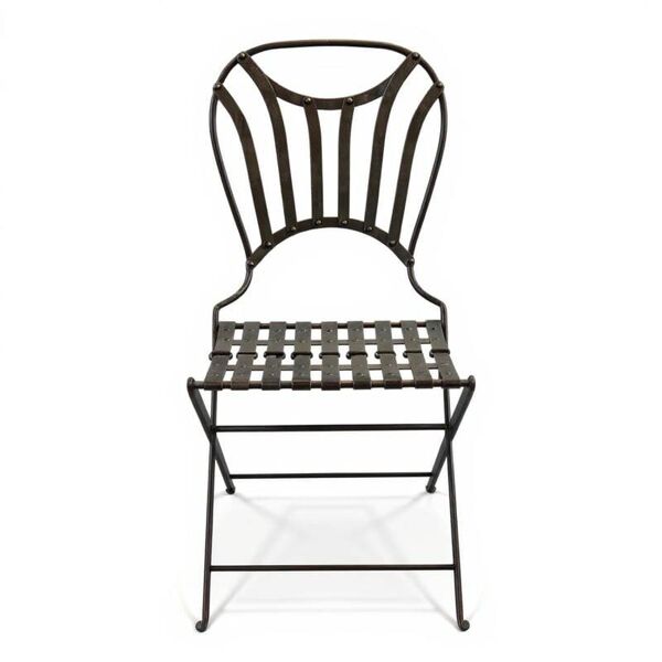 Série de 4 chaises pliantes jardin en fer forgé et riveté, époque XIXe siècle, modèle Napoléon