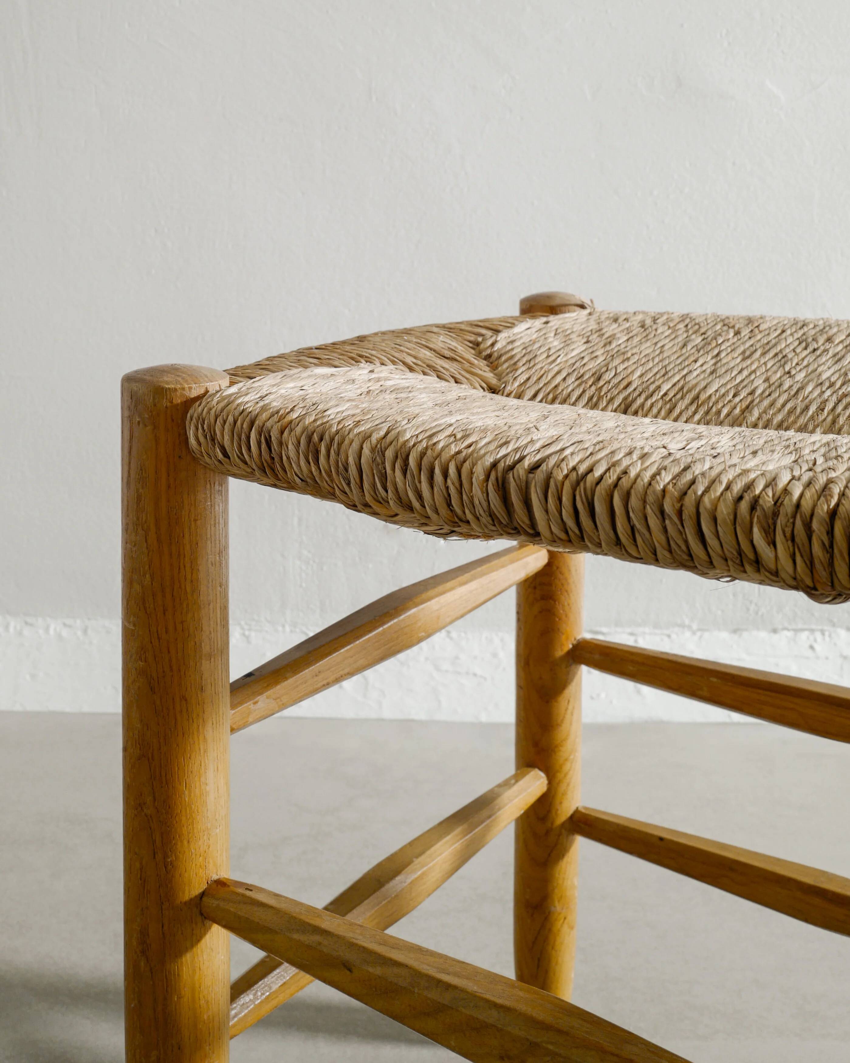 French Mid Century "N17" Wooden Rattan Straw by Charlotte Perriand, 1950s