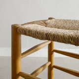 French Mid Century "N17" Wooden Rattan Straw by Charlotte Perriand, 1950s