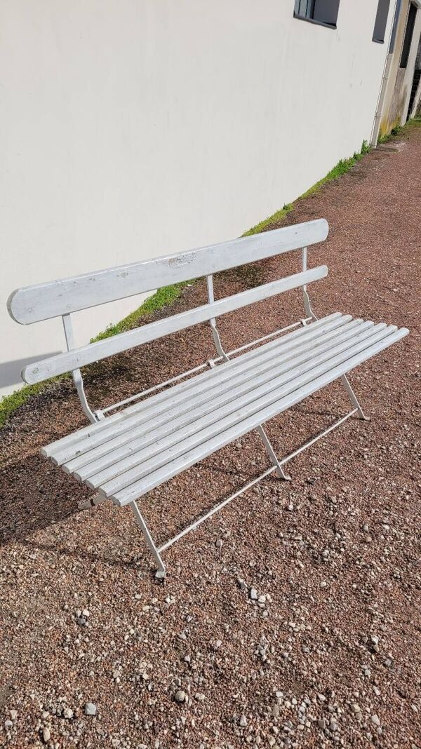 Banc pliant de Jardin en fer et bois ancien - 1950s