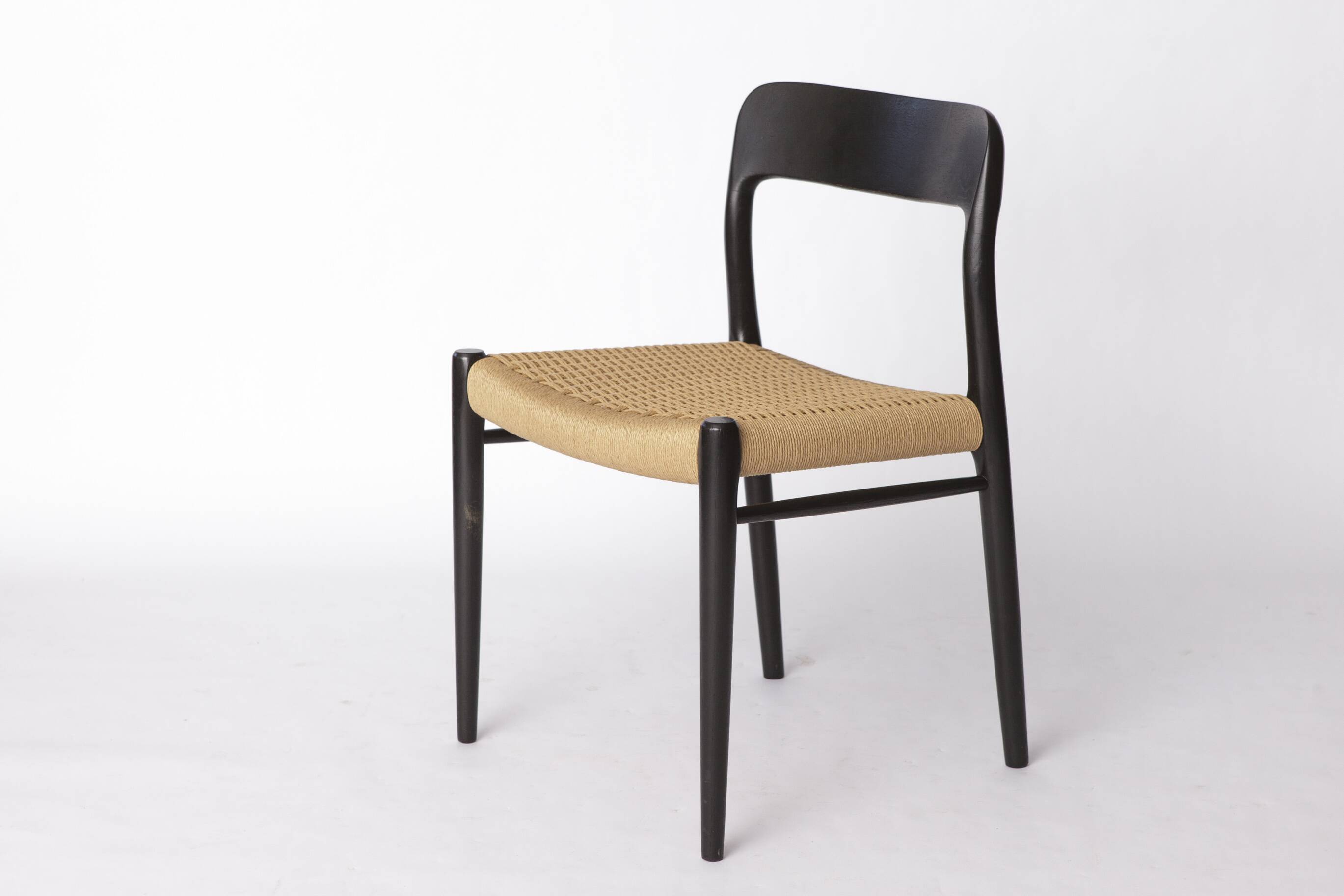 Niels Møller Model 75 Chair in Black Oak with Danish Cord, 1960s Vintage
