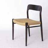 Niels Møller Model 75 Chair in Black Oak with Danish Cord, 1960s Vintage