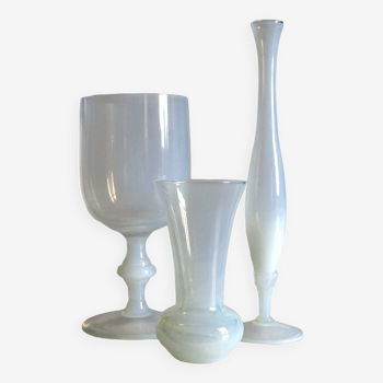 Trio of opaline soap bubble vases