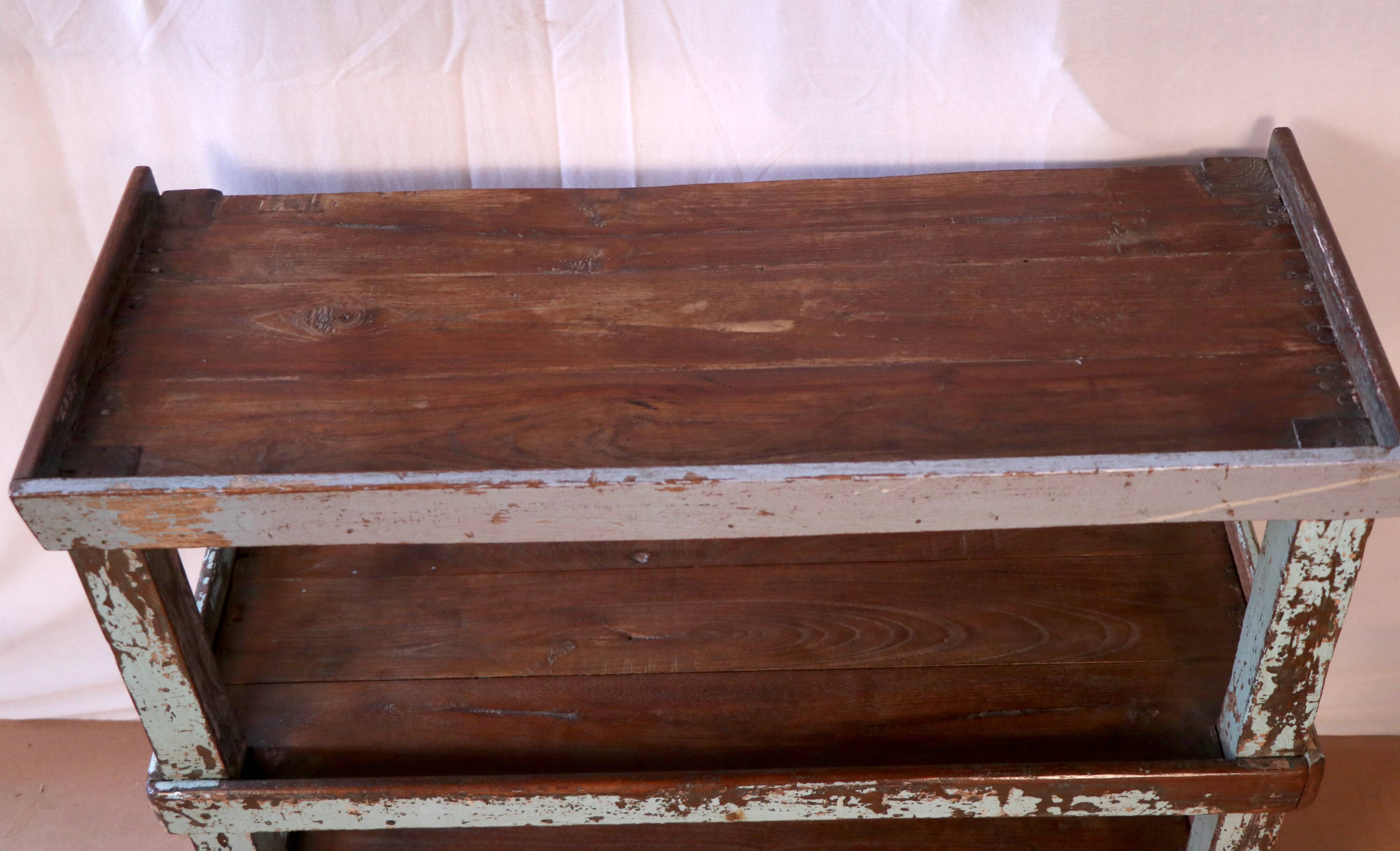 Old Burmese teak shelf blue-gray patina