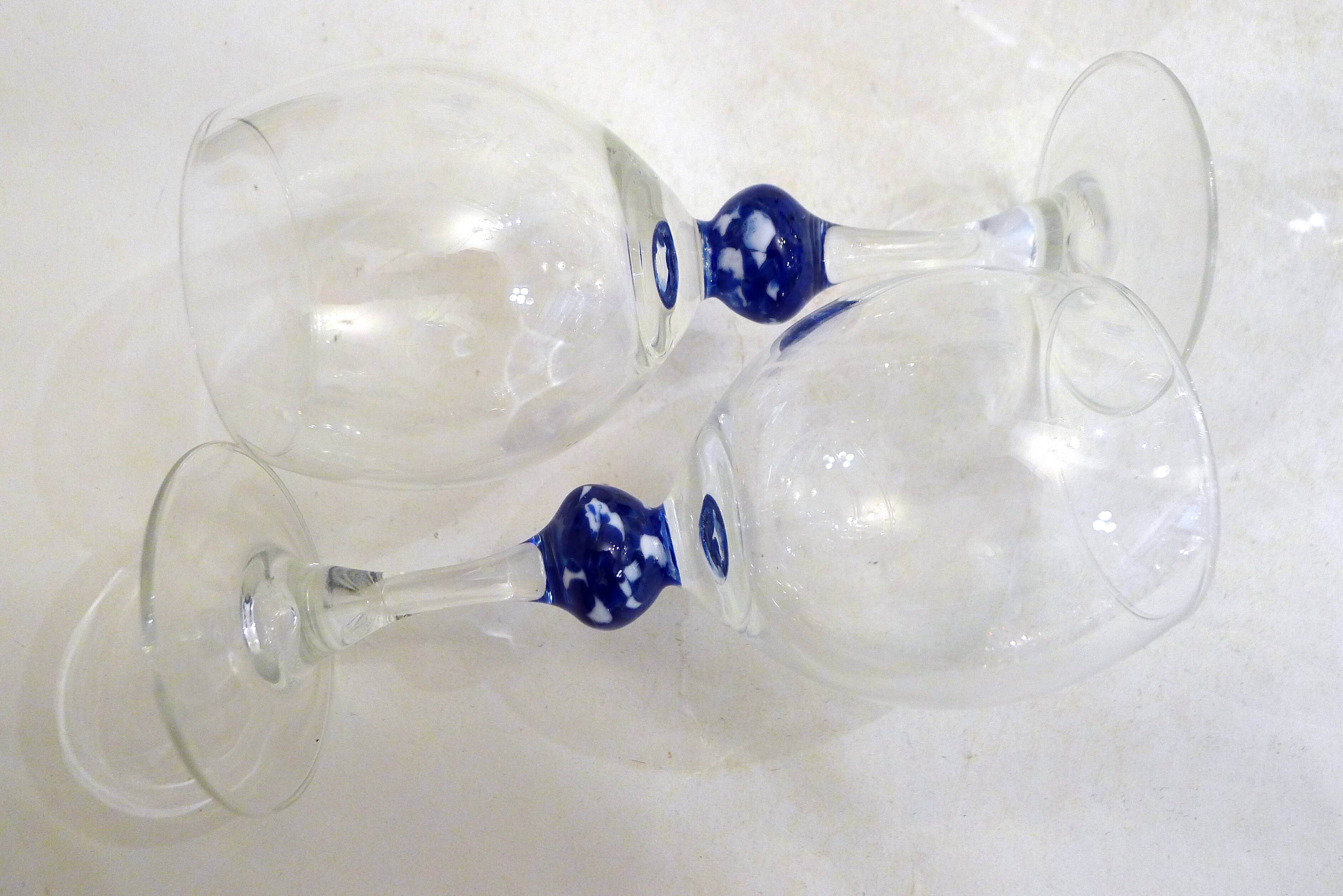 Set of 6 blue ball wine glasses by Luminarc.