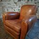 Fauteuil club français vintage en cuir, années 1940–1950 – fauteuil en cuir pleine fleur cognac