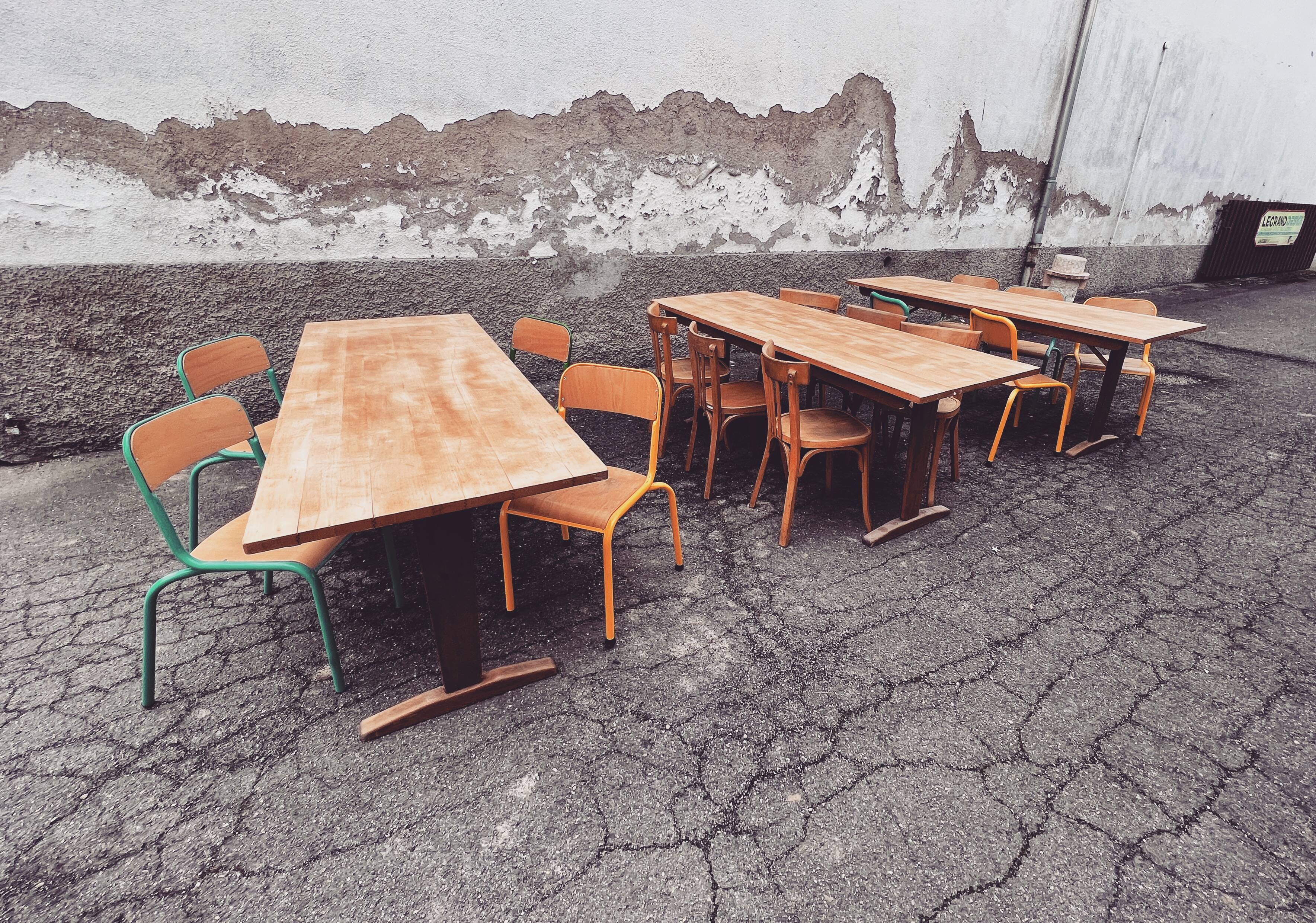 Trio de table bistrot vintage pliante 1950