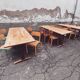 Trio de table bistrot vintage pliante 1950