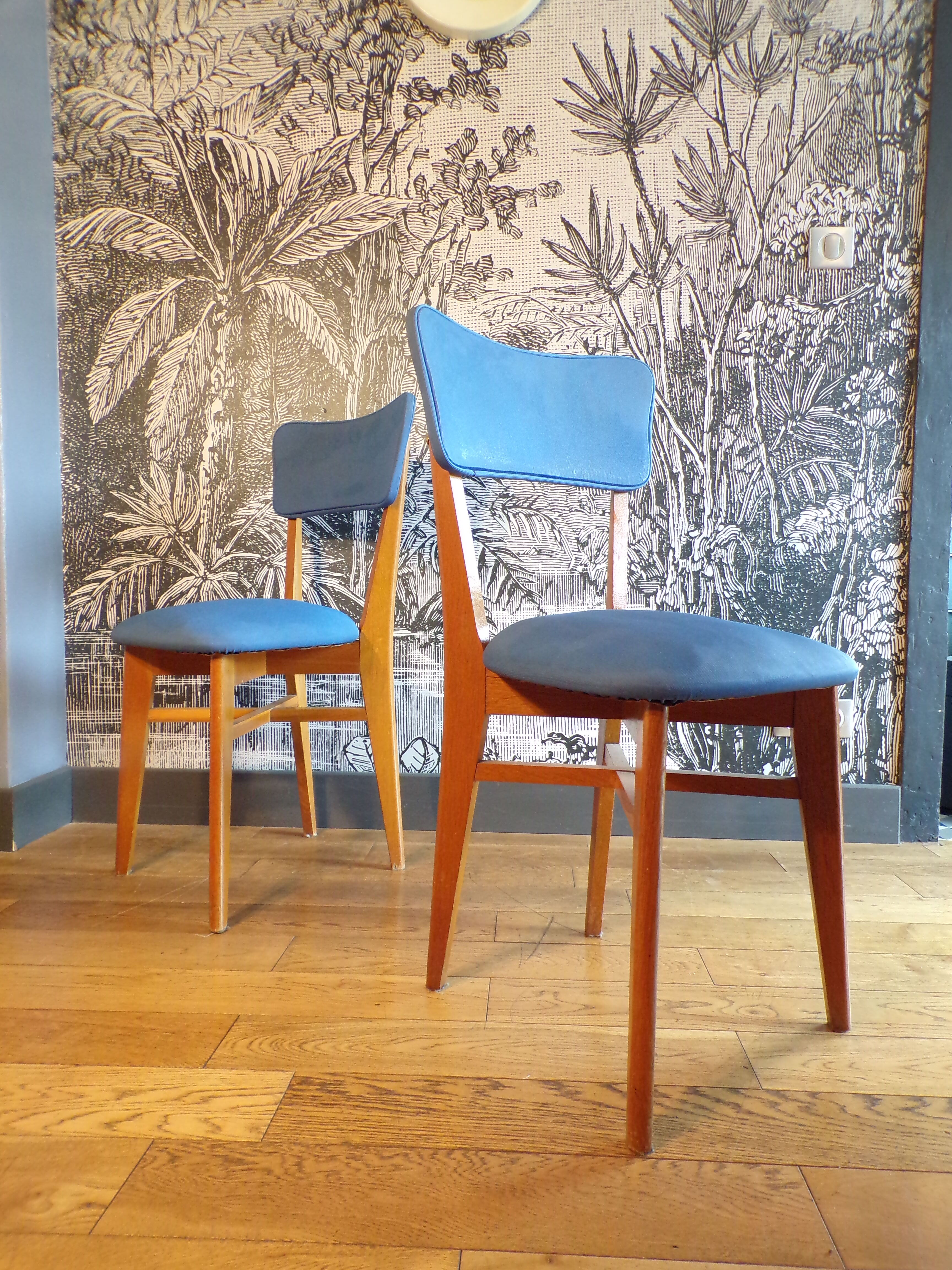Pair of vintage blue skai chairs