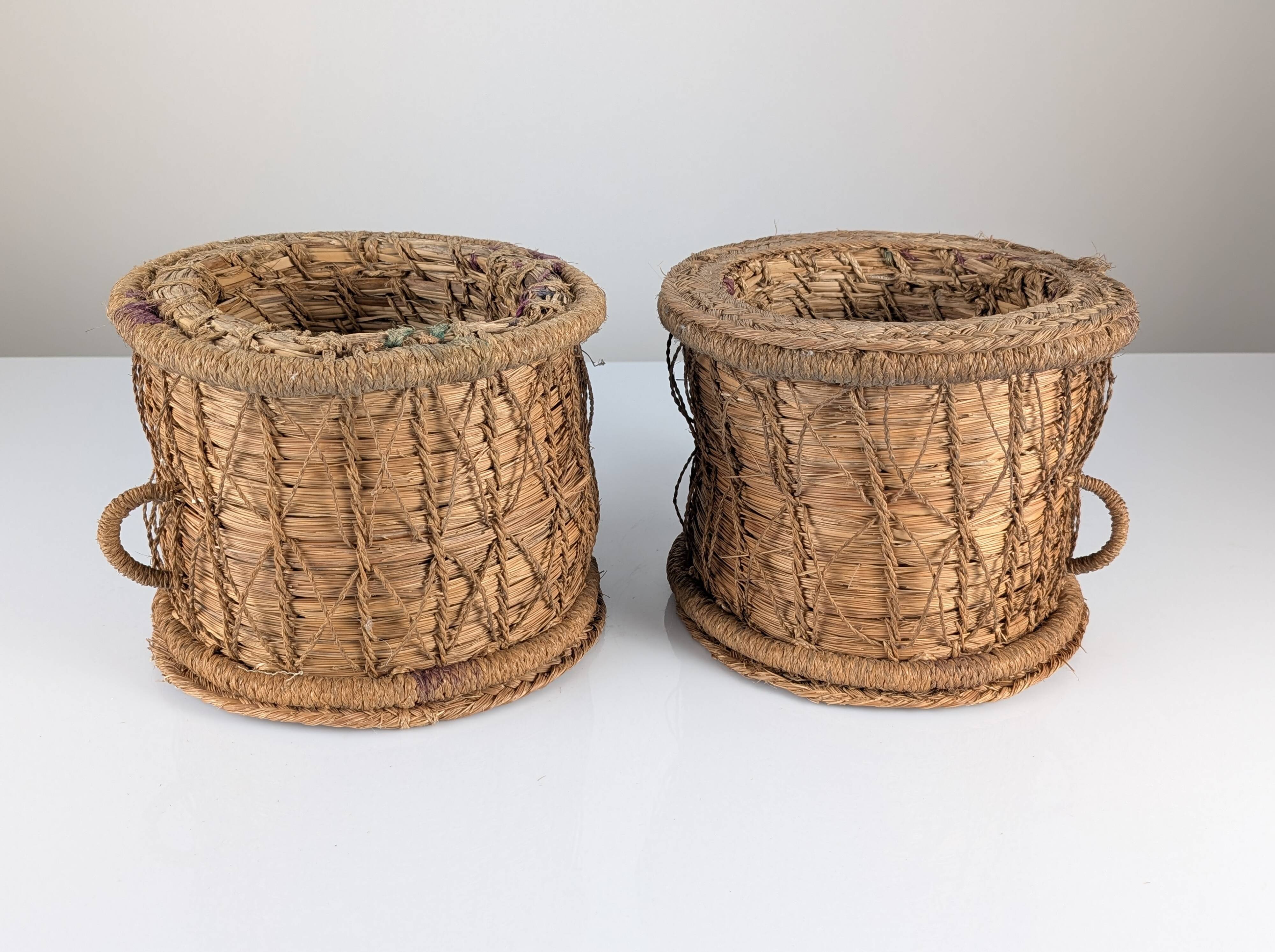 Rustic Pair of Spanish Andalusian Woven Esparto Baskets 1960s